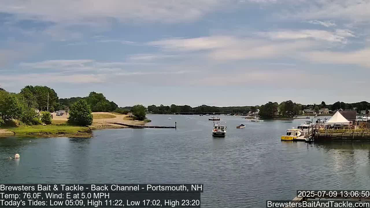 Piscataqua River Back Channel from Brewster's Bait & Tackle Live Cam -  Portsmouth, Rockingham, New Hampshire, USA