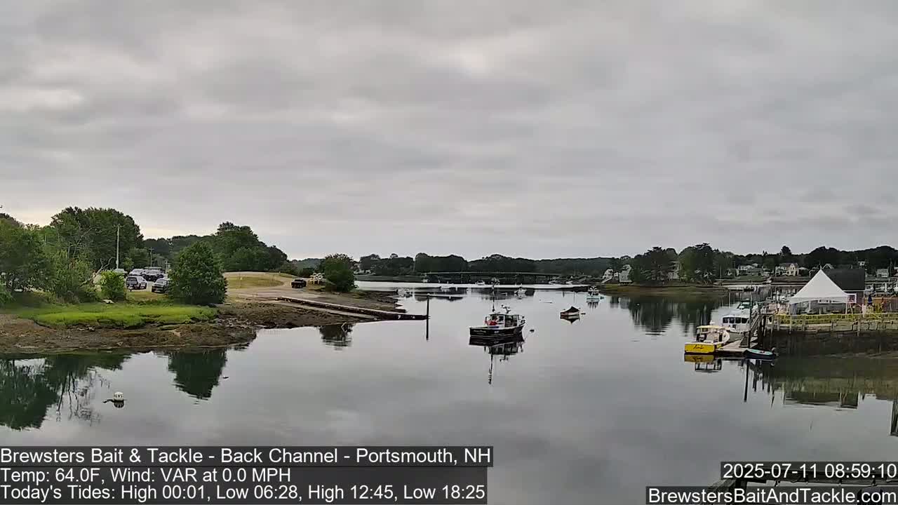 Piscataqua River Back Channel from Brewster's Bait & Tackle Live Cam -  Portsmouth, Rockingham, New Hampshire, USA