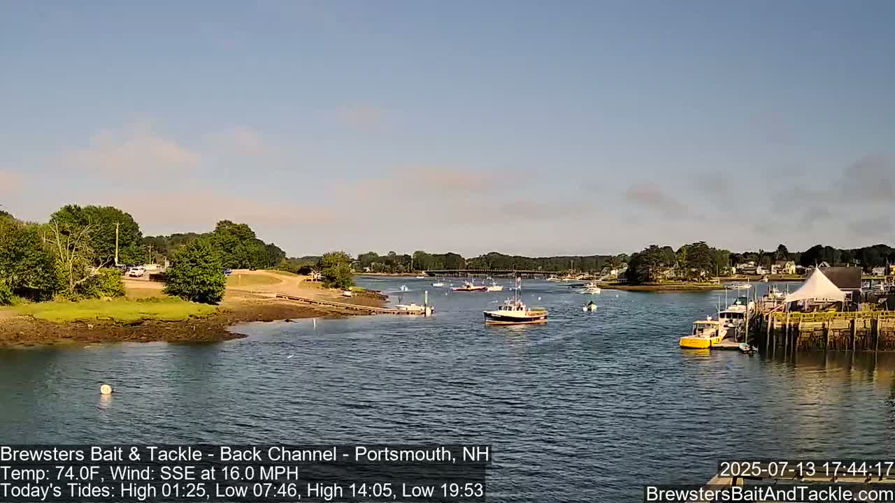 Piscataqua River Back Channel from Brewster's Bait & Tackle Live Cam -  Portsmouth, Rockingham, New Hampshire, USA