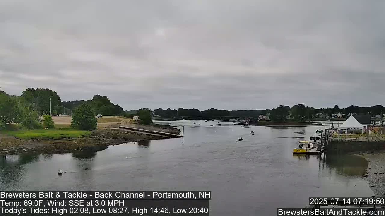 Piscataqua River Back Channel from Brewster's Bait & Tackle Live Cam -  Portsmouth, Rockingham, New Hampshire, USA