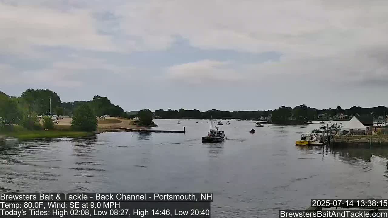 Piscataqua River Back Channel from Brewster's Bait & Tackle Live Cam -  Portsmouth, Rockingham, New Hampshire, USA