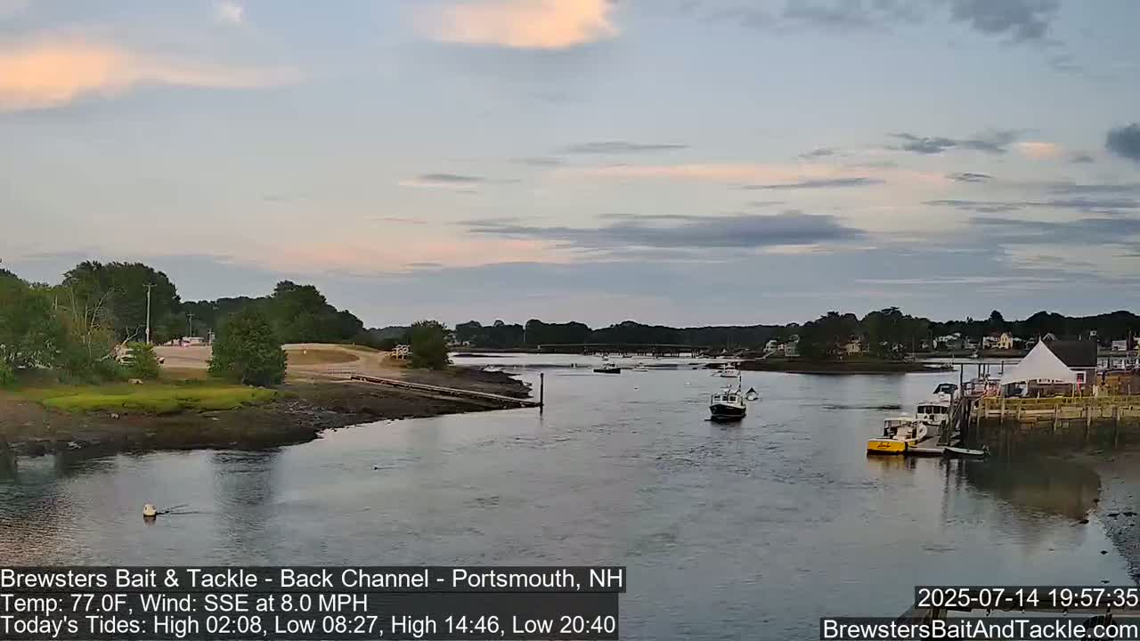 Piscataqua River Back Channel from Brewster's Bait & Tackle Live Cam -  Portsmouth, Rockingham, New Hampshire, USA