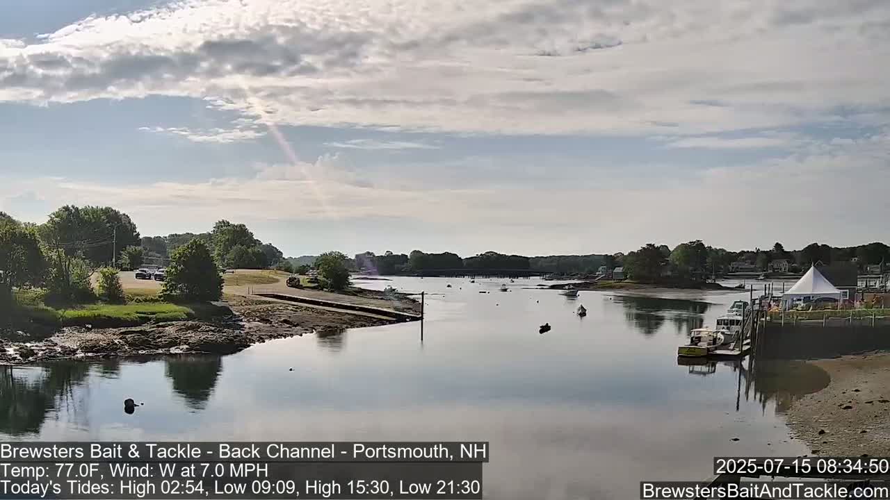 Piscataqua River Back Channel from Brewster's Bait & Tackle Live Cam -  Portsmouth, Rockingham, New Hampshire, USA