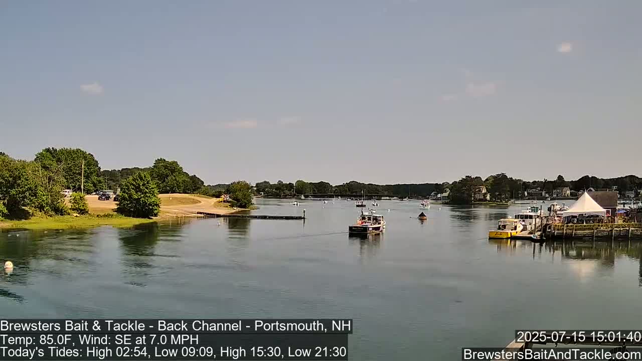 Piscataqua River Back Channel from Brewster's Bait & Tackle Live Cam -  Portsmouth, Rockingham, New Hampshire, USA