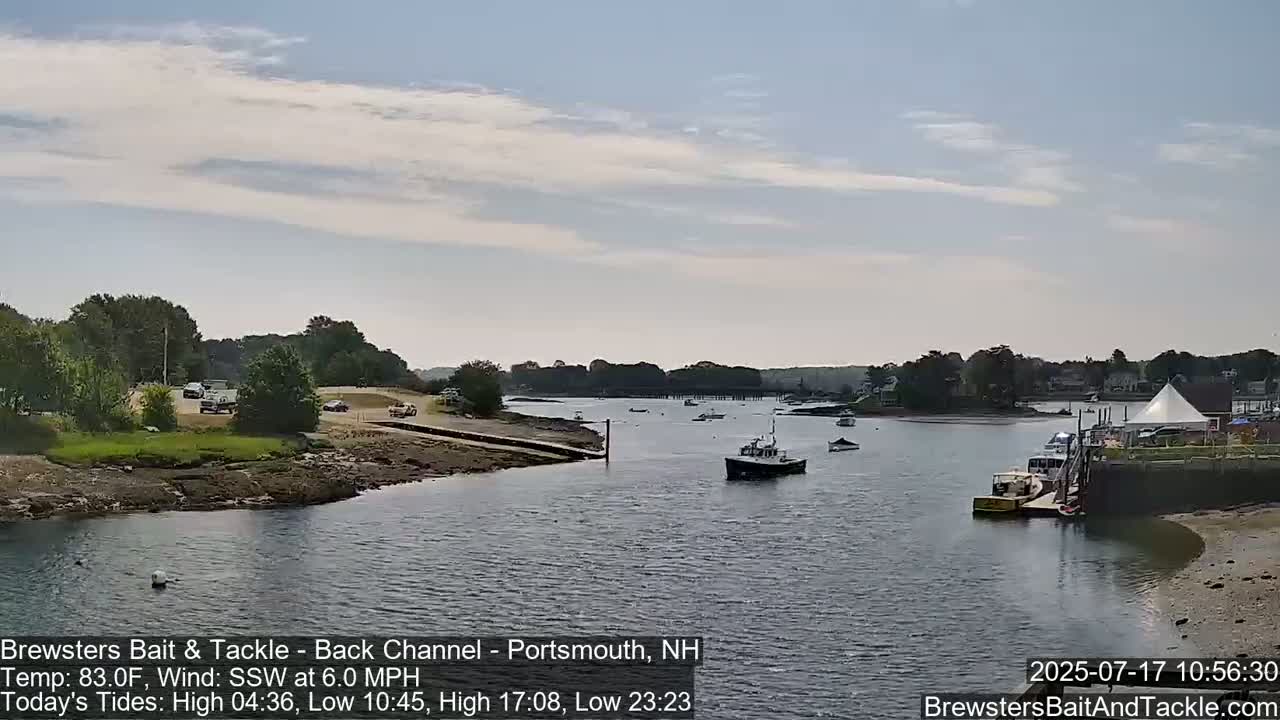 Piscataqua River Back Channel from Brewster's Bait & Tackle Live Cam -  Portsmouth, Rockingham, New Hampshire, USA