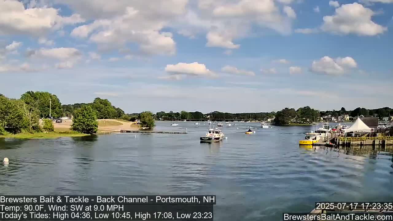 Piscataqua River Back Channel from Brewster's Bait & Tackle Live Cam -  Portsmouth, Rockingham, New Hampshire, USA