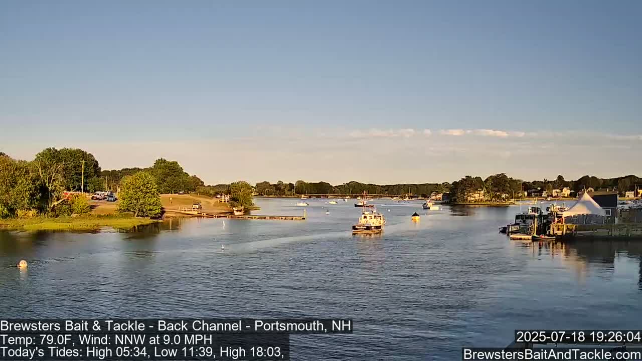 Piscataqua River Back Channel from Brewster's Bait & Tackle Live Cam -  Portsmouth, Rockingham, New Hampshire, USA