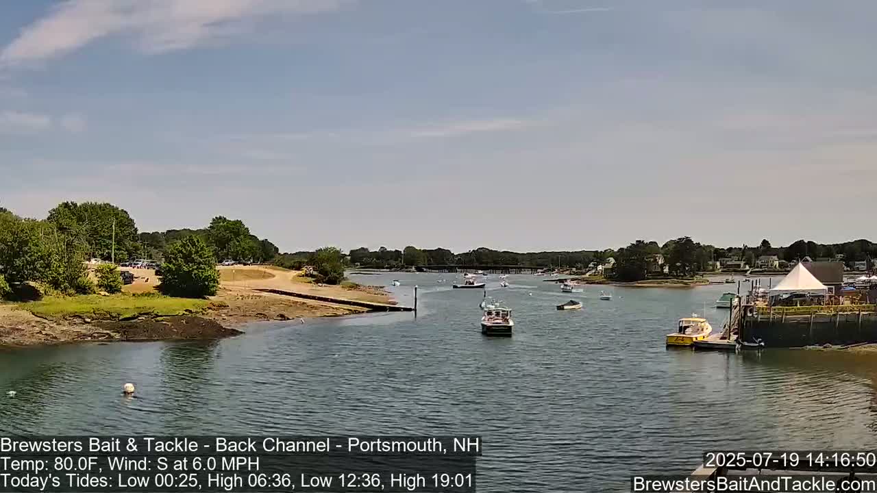 Piscataqua River Back Channel from Brewster's Bait & Tackle Live Cam -  Portsmouth, Rockingham, New Hampshire, USA