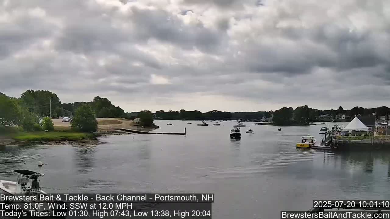 Piscataqua River Back Channel from Brewster's Bait & Tackle Live Cam -  Portsmouth, Rockingham, New Hampshire, USA
