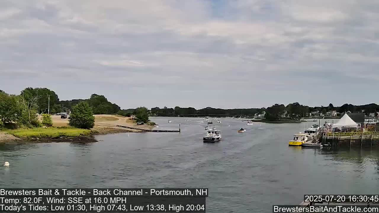 Piscataqua River Back Channel from Brewster's Bait & Tackle Live Cam -  Portsmouth, Rockingham, New Hampshire, USA