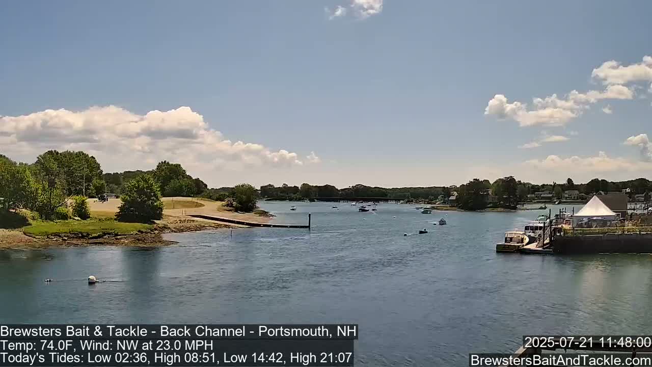 Piscataqua River Back Channel from Brewster's Bait & Tackle Live Cam -  Portsmouth, Rockingham, New Hampshire, USA