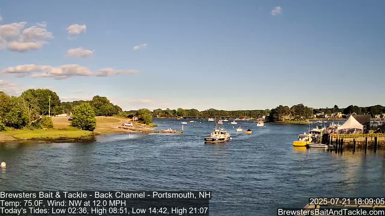 Piscataqua River Back Channel from Brewster's Bait & Tackle Live Cam -  Portsmouth, Rockingham, New Hampshire, USA