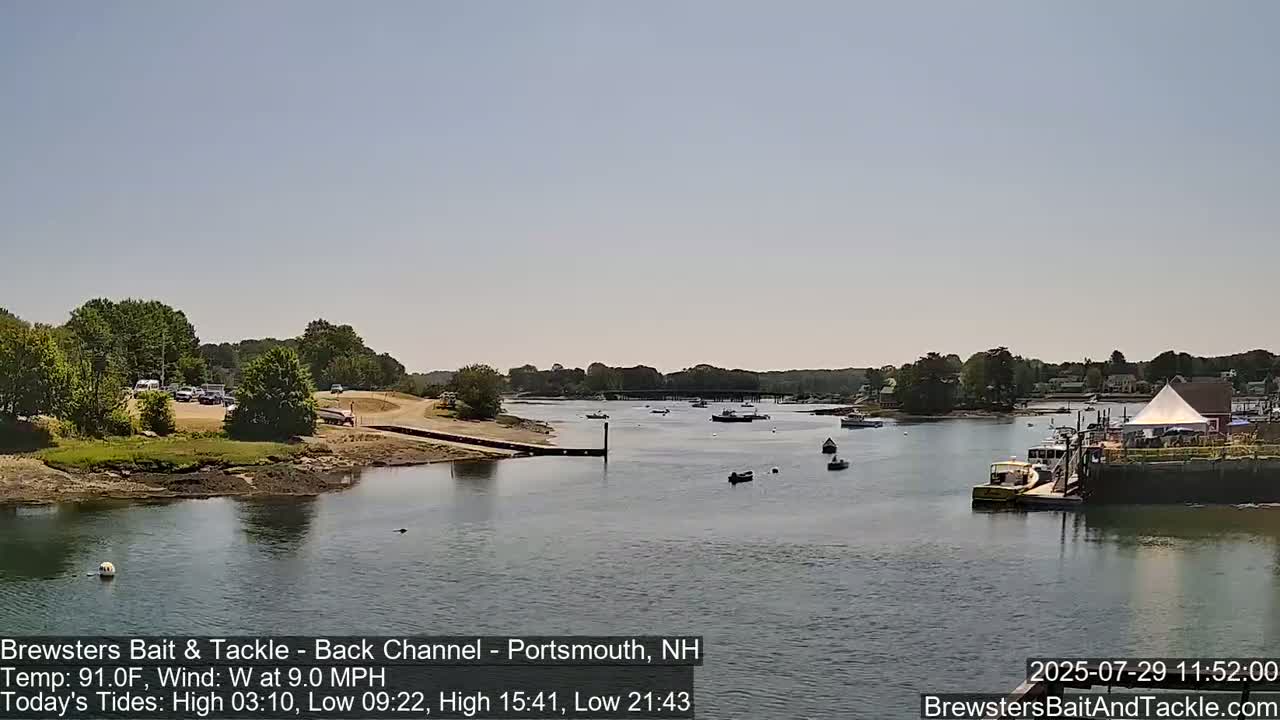 Piscataqua River Back Channel from Brewster's Bait & Tackle Live Cam -  Portsmouth, Rockingham, New Hampshire, USA