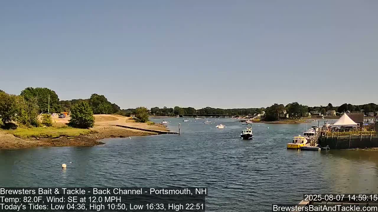 Piscataqua River Back Channel from Brewster's Bait & Tackle Live Cam -  Portsmouth, Rockingham, New Hampshire, USA
