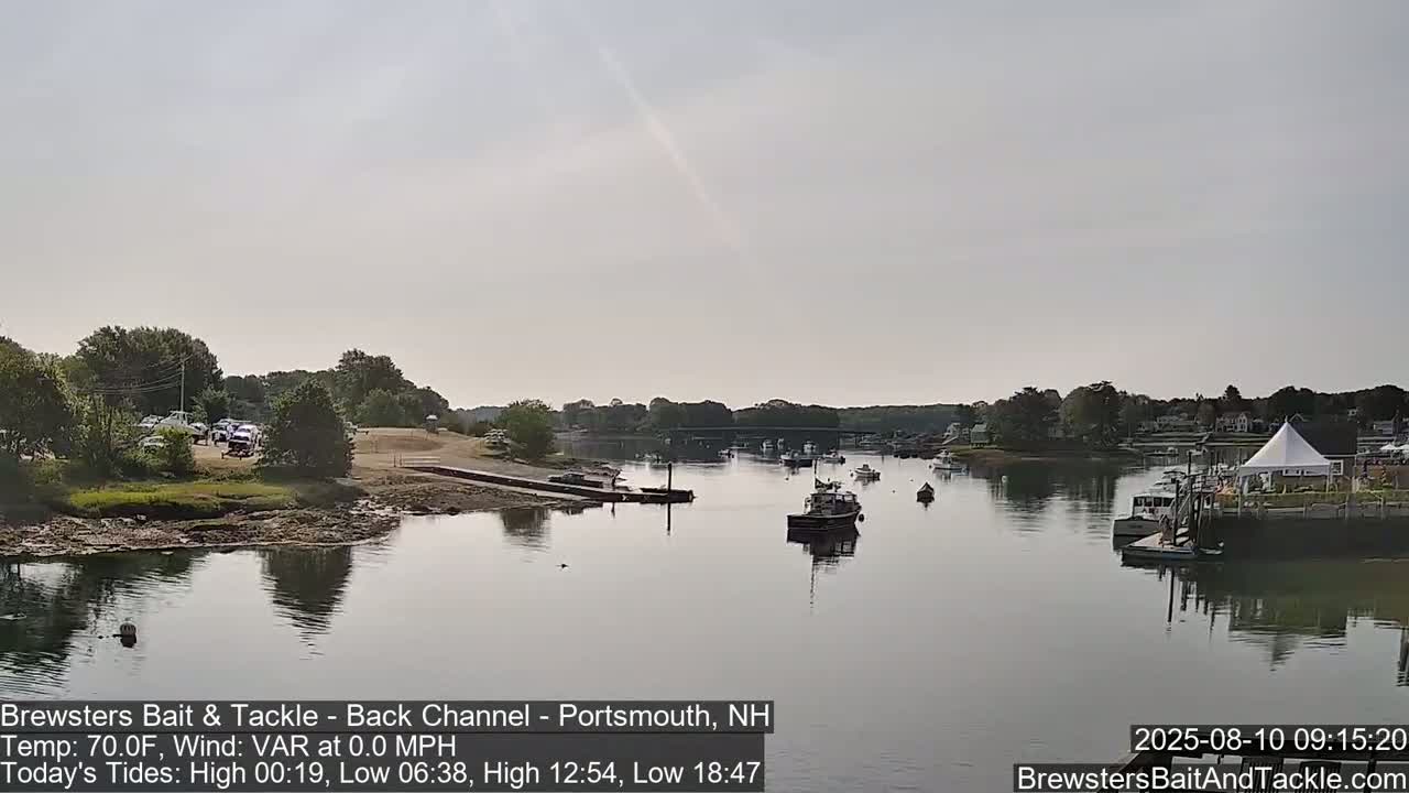 Piscataqua River Back Channel from Brewster's Bait & Tackle Live Cam -  Portsmouth, Rockingham, New Hampshire, USA