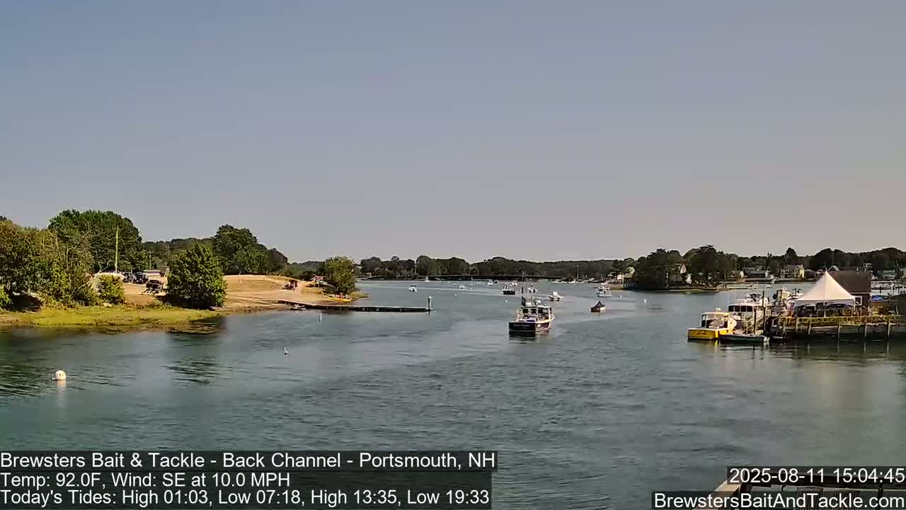 Piscataqua River Back Channel from Brewster's Bait & Tackle Live Cam -  Portsmouth, Rockingham, New Hampshire, USA