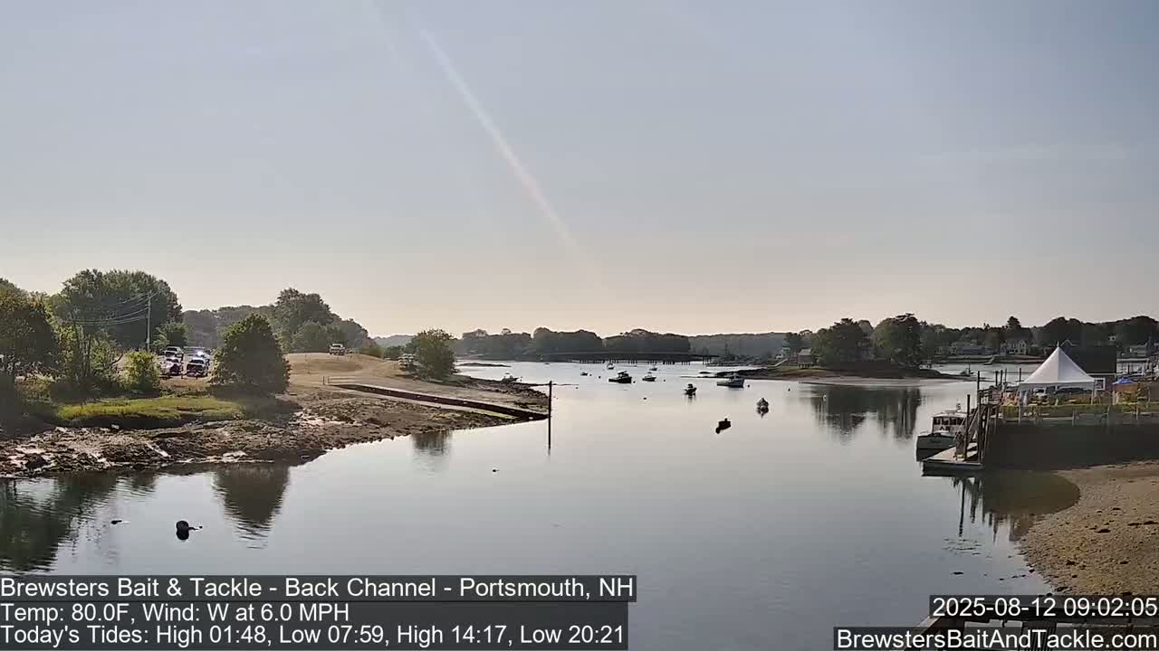 Piscataqua River Back Channel from Brewster's Bait & Tackle Live Cam -  Portsmouth, Rockingham, New Hampshire, USA