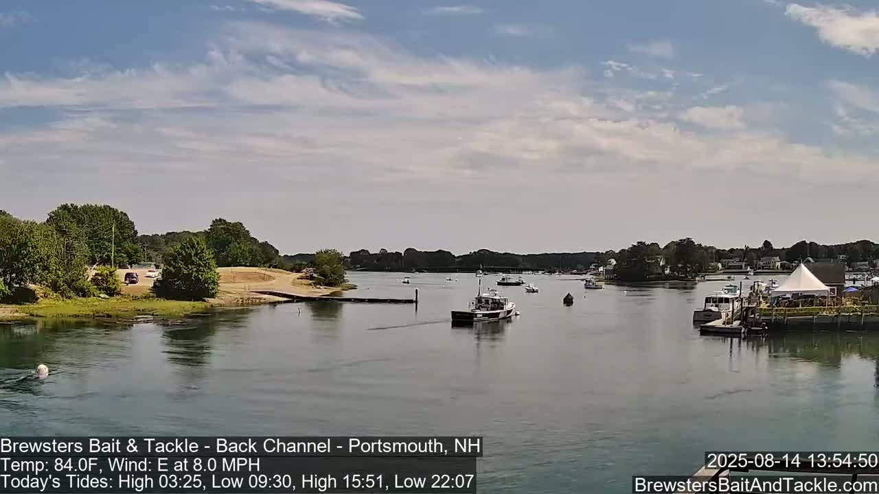 Piscataqua River Back Channel from Brewster's Bait & Tackle Live Cam -  Portsmouth, Rockingham, New Hampshire, USA