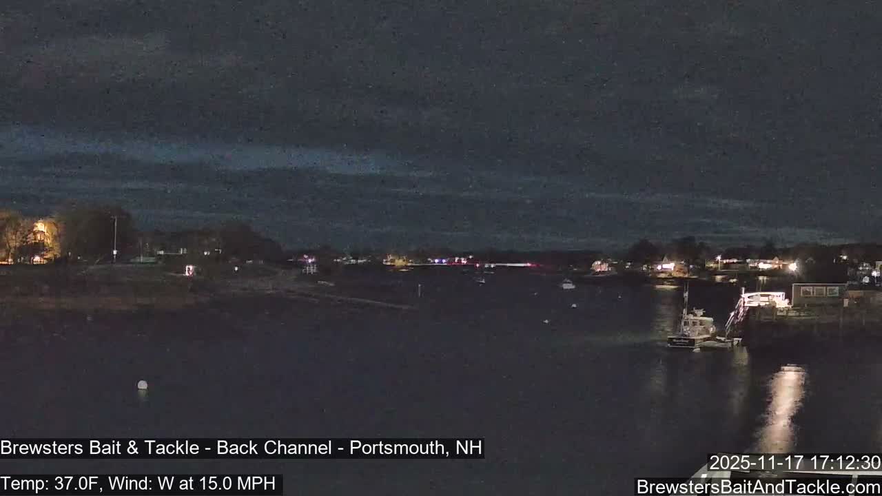Piscataqua River Back Channel from Brewster's Bait & Tackle Live Cam -  Portsmouth, Rockingham, New Hampshire, USA
