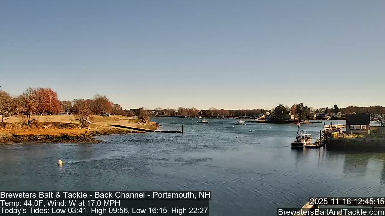 Piscataqua River Back Channel from Brewster's Bait & Tackle Live Cam -  Portsmouth, Rockingham, New Hampshire, USA