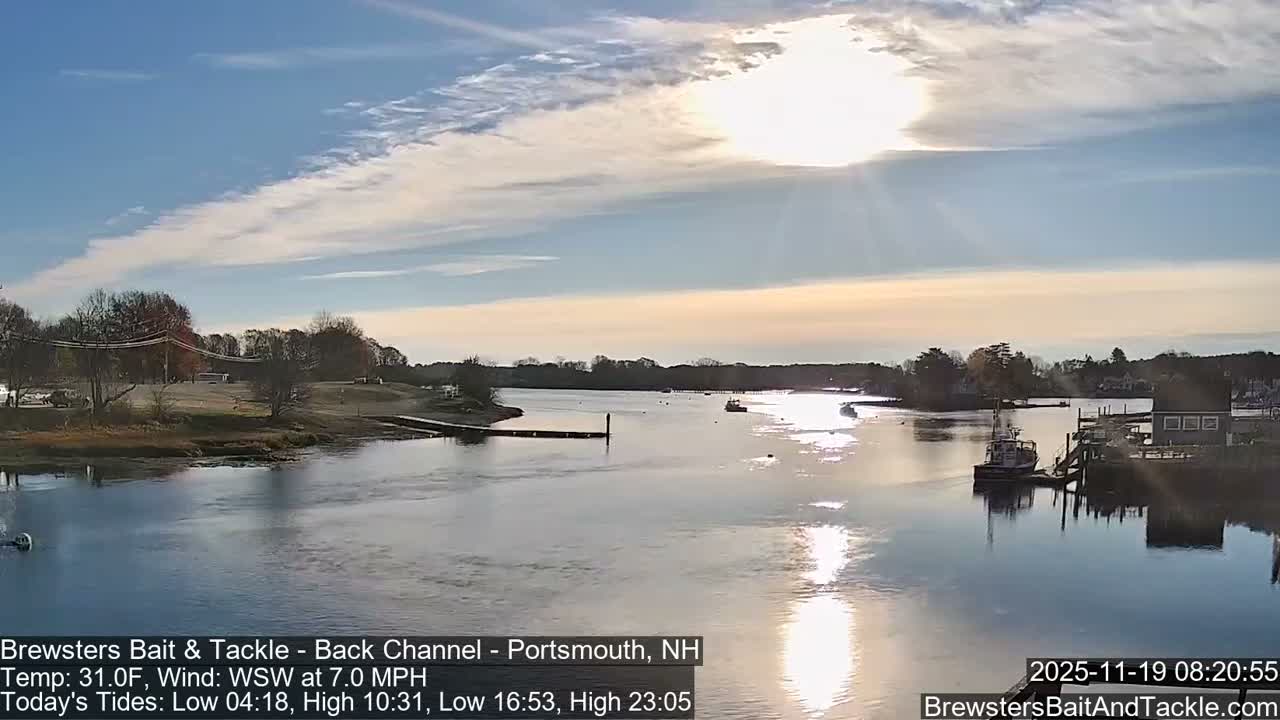 Piscataqua River Back Channel from Brewster's Bait & Tackle Live Cam -  Portsmouth, Rockingham, New Hampshire, USA