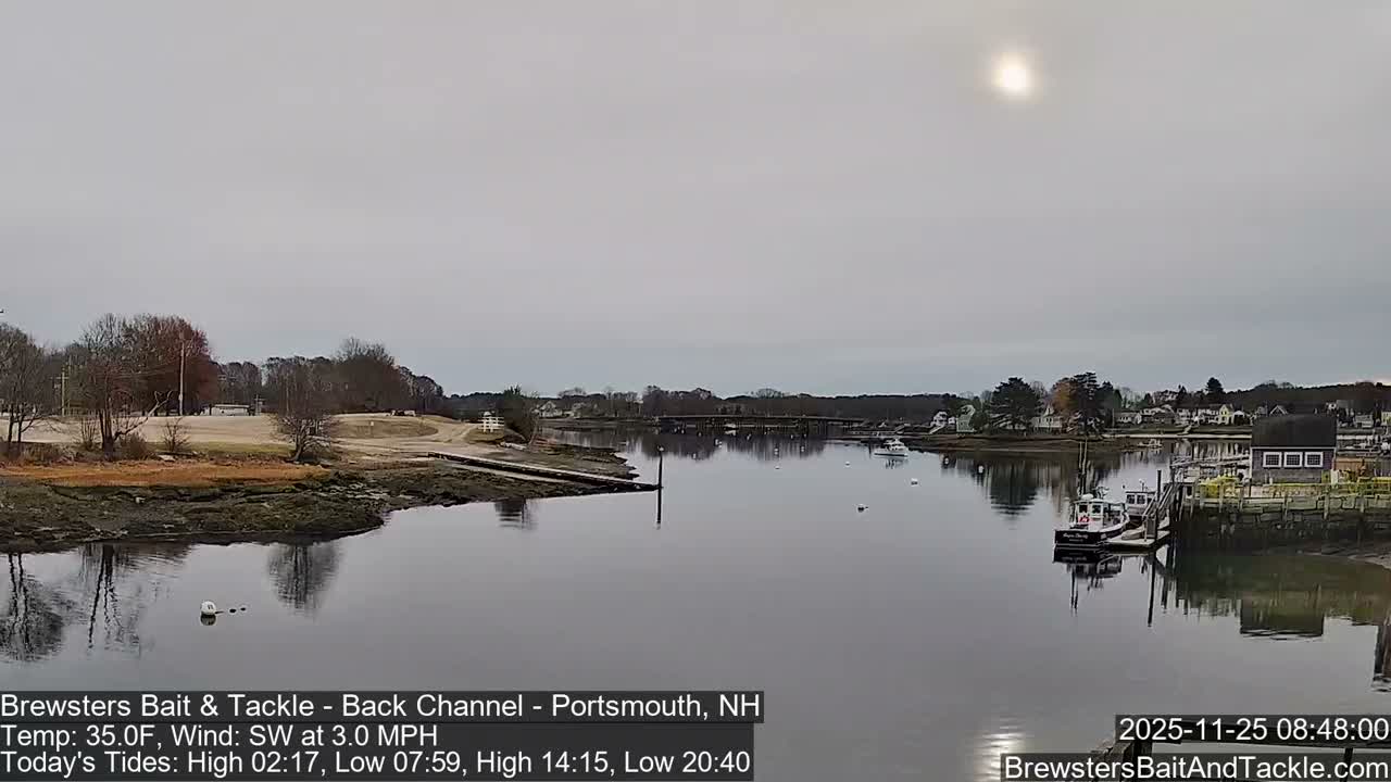 Piscataqua River Back Channel from Brewster's Bait & Tackle Live Cam -  Portsmouth, Rockingham, New Hampshire, USA