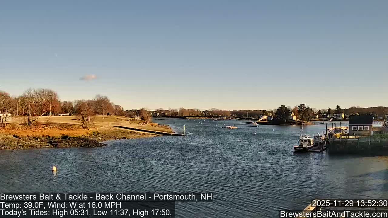 Piscataqua River Back Channel from Brewster's Bait & Tackle Live Cam -  Portsmouth, Rockingham, New Hampshire, USA