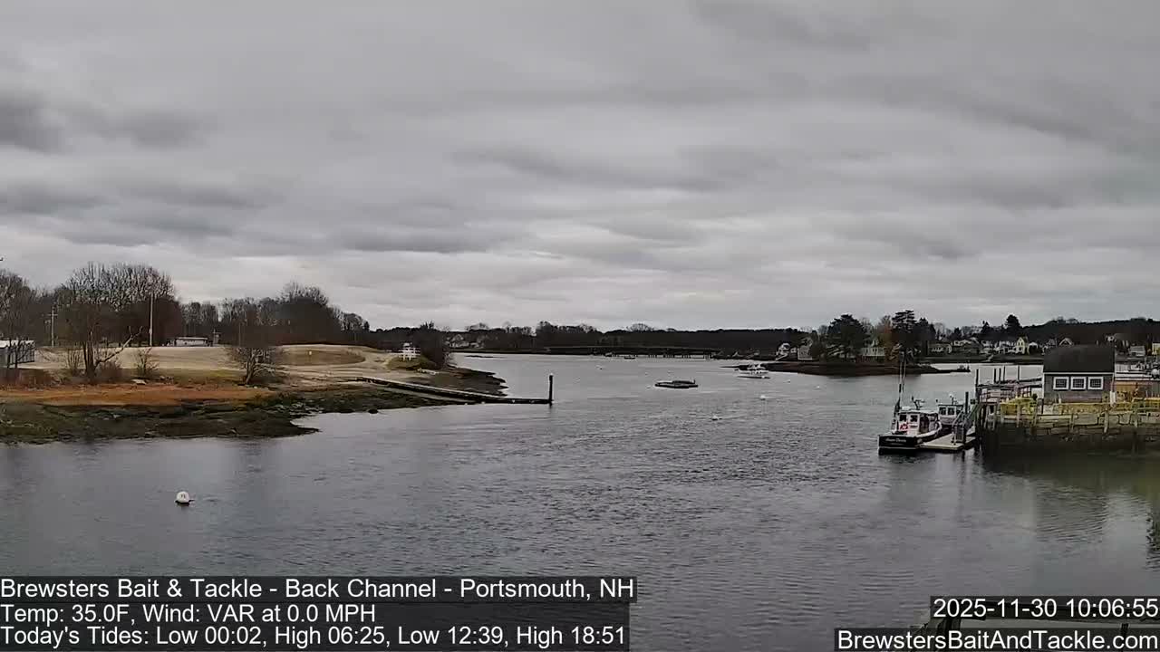 Piscataqua River Back Channel from Brewster's Bait & Tackle Live Cam -  Portsmouth, Rockingham, New Hampshire, USA