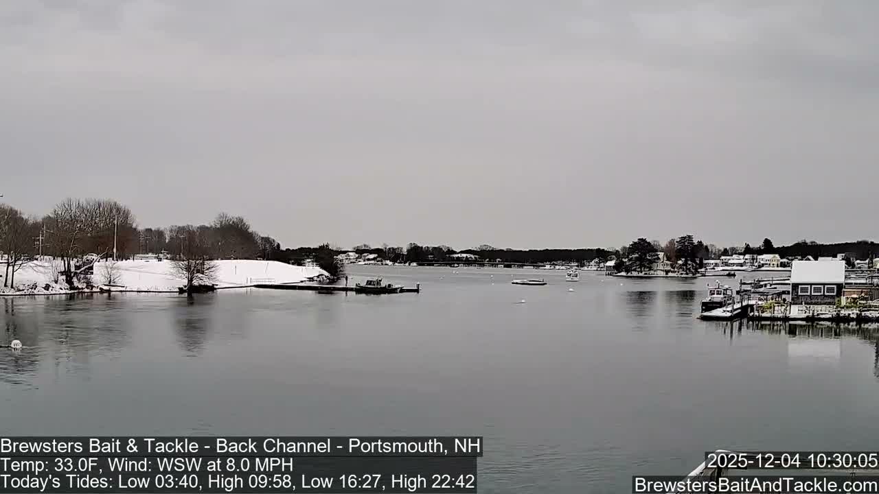 Piscataqua River Back Channel from Brewster's Bait & Tackle Live Cam -  Portsmouth, Rockingham, New Hampshire, USA