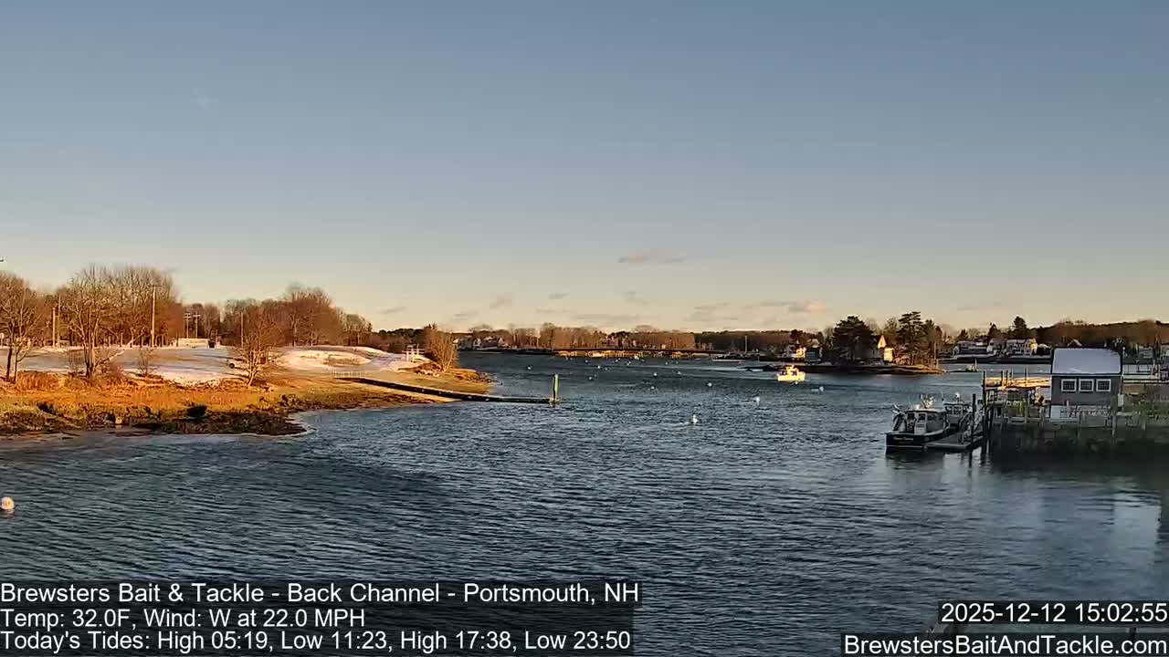Piscataqua River Back Channel from Brewster's Bait & Tackle Live Cam -  Portsmouth, Rockingham, New Hampshire, USA
