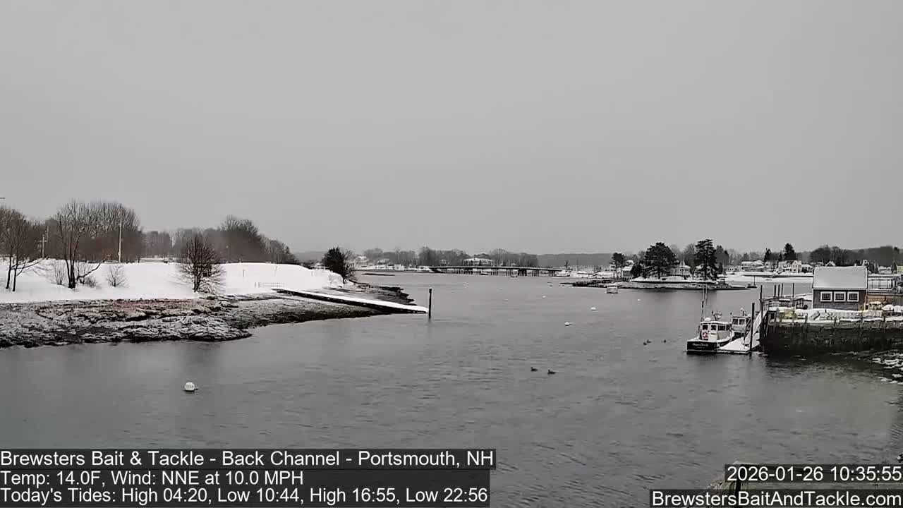 Piscataqua River Back Channel from Brewster's Bait & Tackle Live Cam -  Portsmouth, Rockingham, New Hampshire, USA
