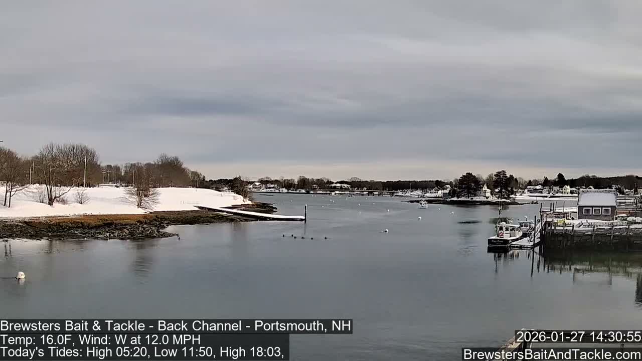 Piscataqua River Back Channel from Brewster's Bait & Tackle Live Cam -  Portsmouth, Rockingham, New Hampshire, USA
