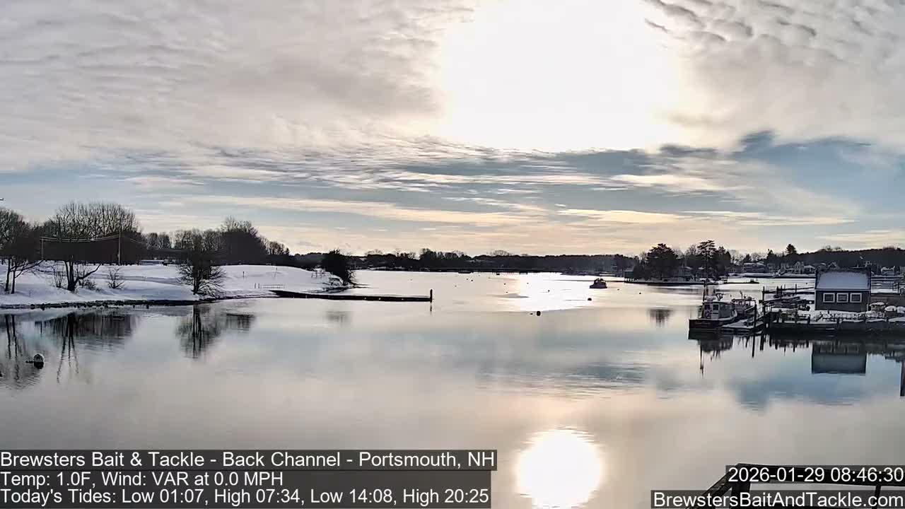 Piscataqua River Back Channel from Brewster's Bait & Tackle Live Cam -  Portsmouth, Rockingham, New Hampshire, USA