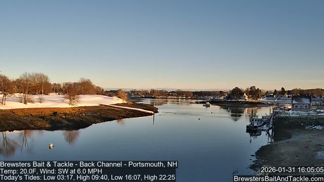 Piscataqua River Back Channel from Brewster's Bait & Tackle Live Cam -  Portsmouth, Rockingham, New Hampshire, USA