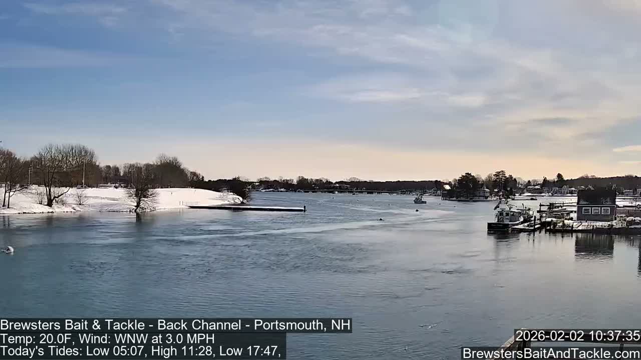 Piscataqua River Back Channel from Brewster's Bait & Tackle Live Cam -  Portsmouth, Rockingham, New Hampshire, USA