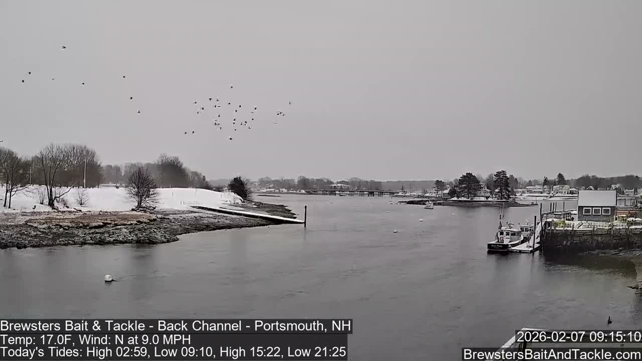 Piscataqua River Back Channel from Brewster's Bait & Tackle Live Cam -  Portsmouth, Rockingham, New Hampshire, USA