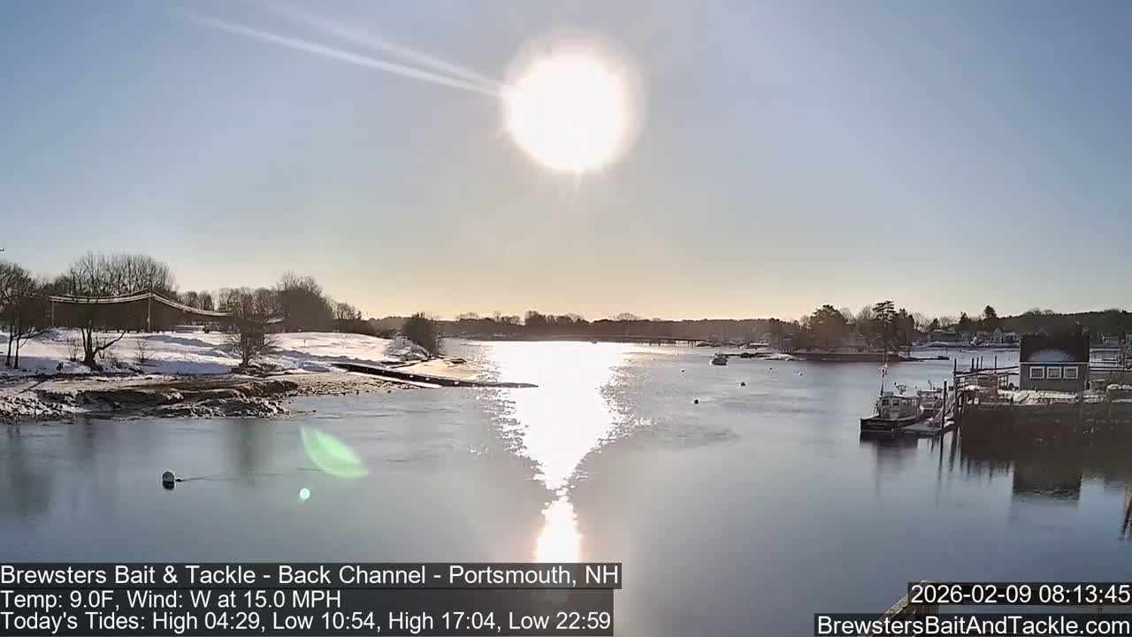 Piscataqua River Back Channel from Brewster's Bait & Tackle Live Cam -  Portsmouth, Rockingham, New Hampshire, USA