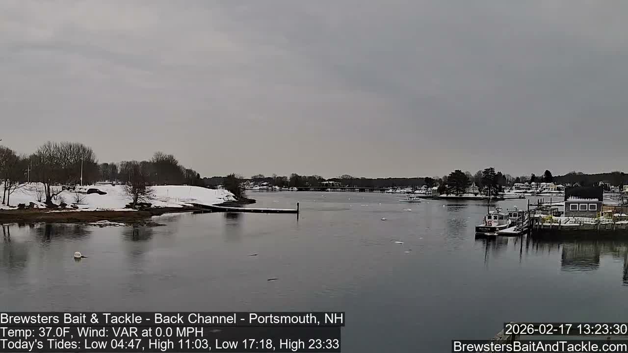 Piscataqua River Back Channel from Brewster's Bait & Tackle Live Cam -  Portsmouth, Rockingham, New Hampshire, USA