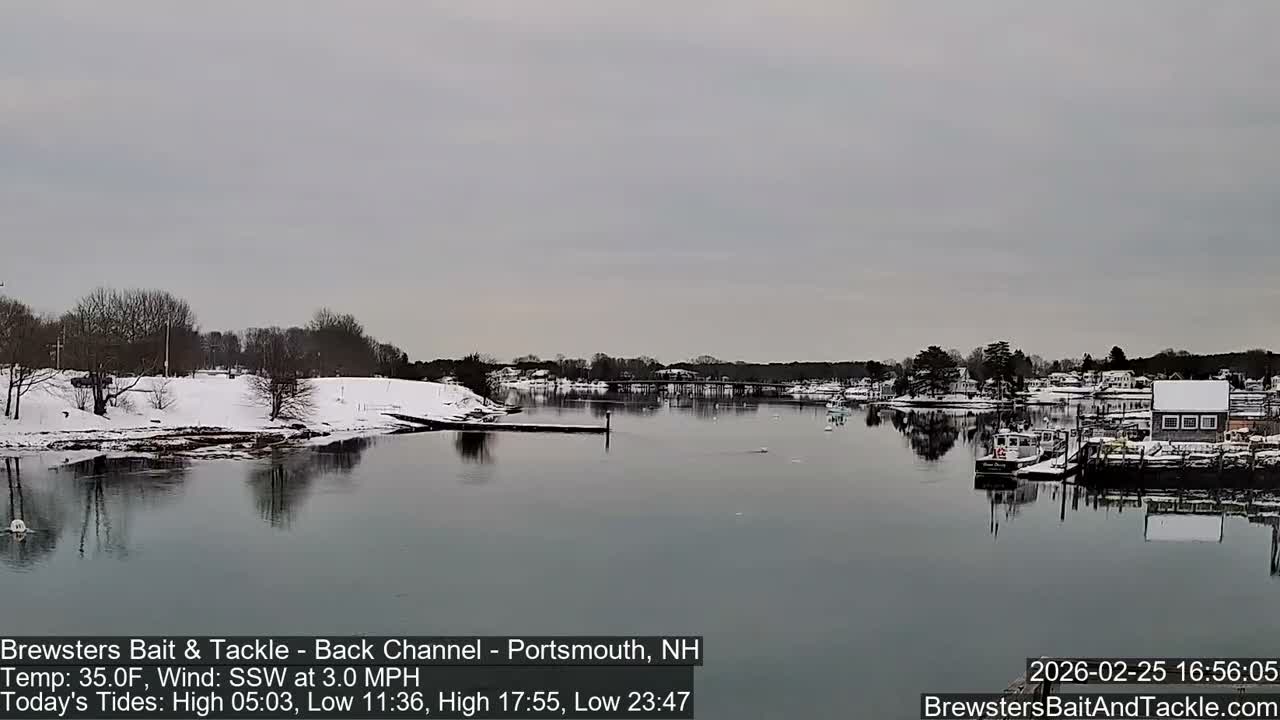 Piscataqua River Back Channel from Brewster's Bait & Tackle Live Cam -  Portsmouth, Rockingham, New Hampshire, USA