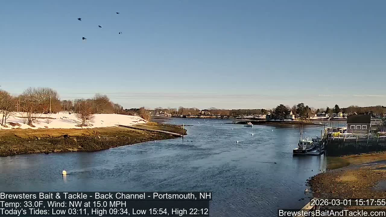 Piscataqua River Back Channel from Brewster's Bait & Tackle Live Cam -  Portsmouth, Rockingham, New Hampshire, USA