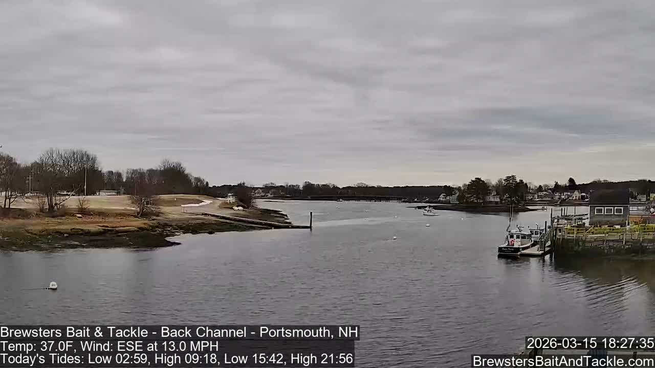 Piscataqua River Back Channel from Brewster's Bait & Tackle Live Cam -  Portsmouth, Rockingham, New Hampshire, USA