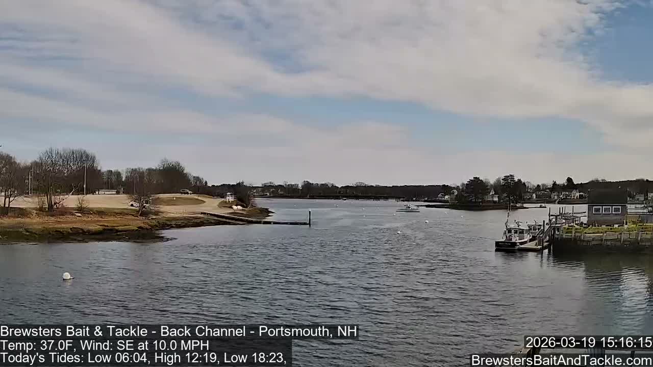 Piscataqua River Back Channel from Brewster's Bait & Tackle Live Cam -  Portsmouth, Rockingham, New Hampshire, USA