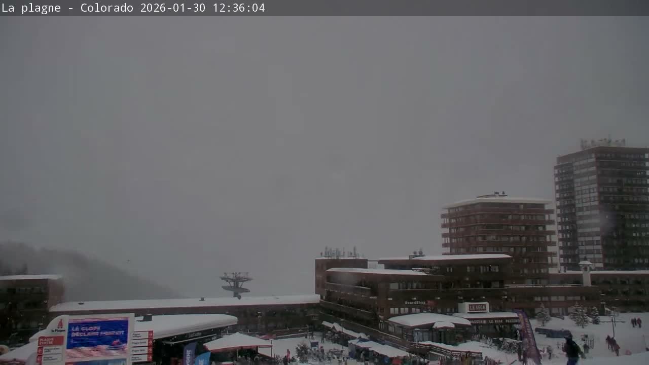 La Plagne Tarentaise, La Plagne Ski Village & Ski Slopes Live Cam - Bourg-Saint-Maurice, Savoie, 	Auvergne-Rhône-Alpes, France