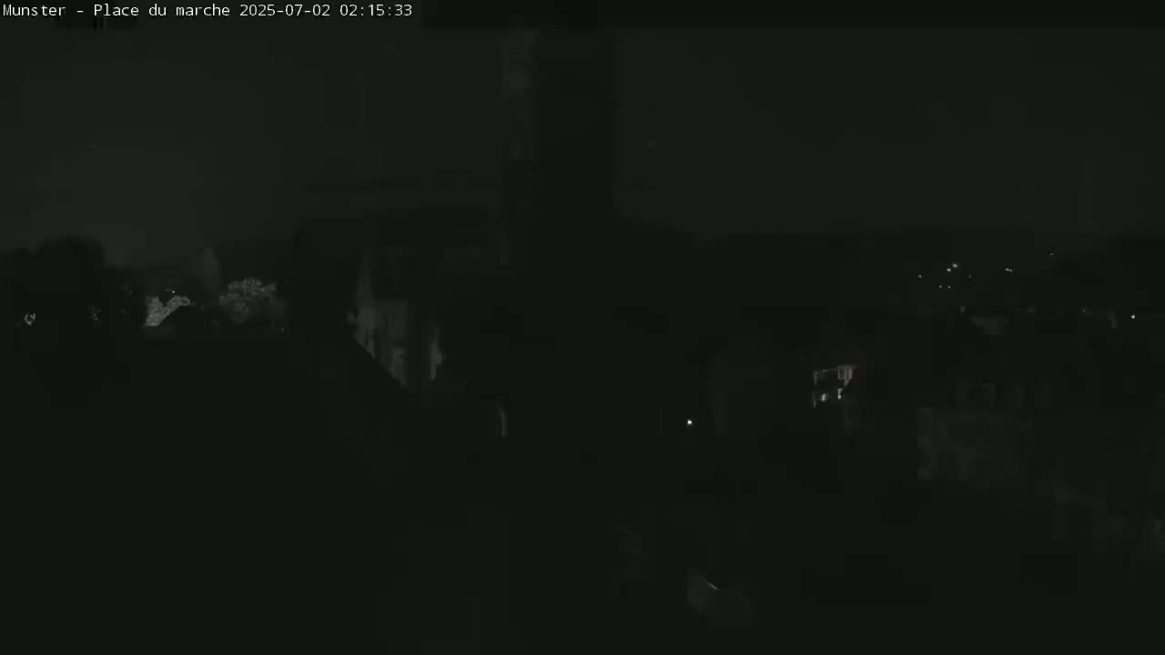 Munster,Place du Marché ( Market Square) & La Fontaine Lion Fountain / Église protestante (Protestant Church) Live Cam -  Colmar-Ribeauvillé, Haut-Rhin, Grand Est, France