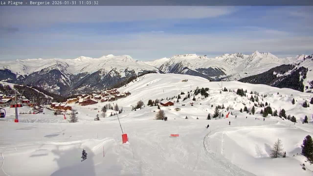 La Plagne Villages from  Bergerie 2184 m View Live Cam -  Bourg-Saint-Maurice, Savoie, Auvergne-Rhône-Alpes, France