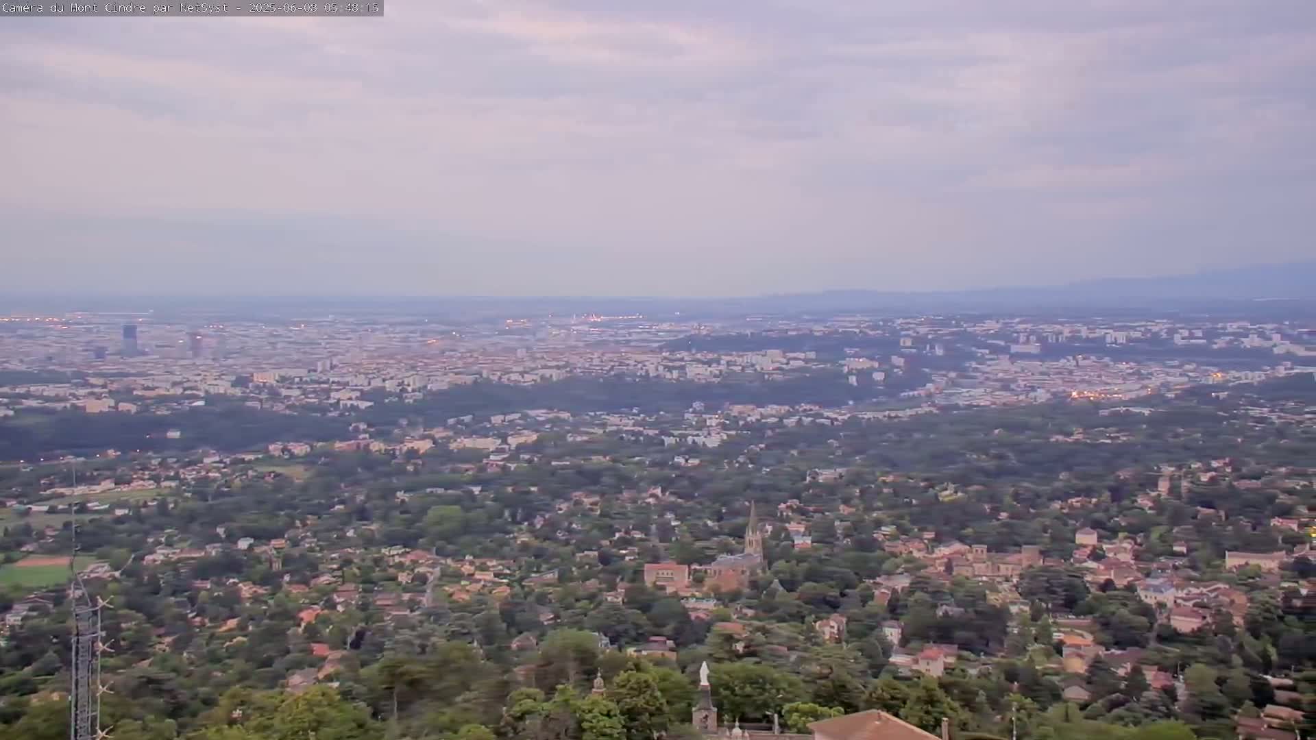 Lyon Skyline from Saint-Cyr-au-Mont-d'Or Mont Cindre Live Cam - Lyon, Métropole de Lyon, Auvergne-Rhône-Alpes, France