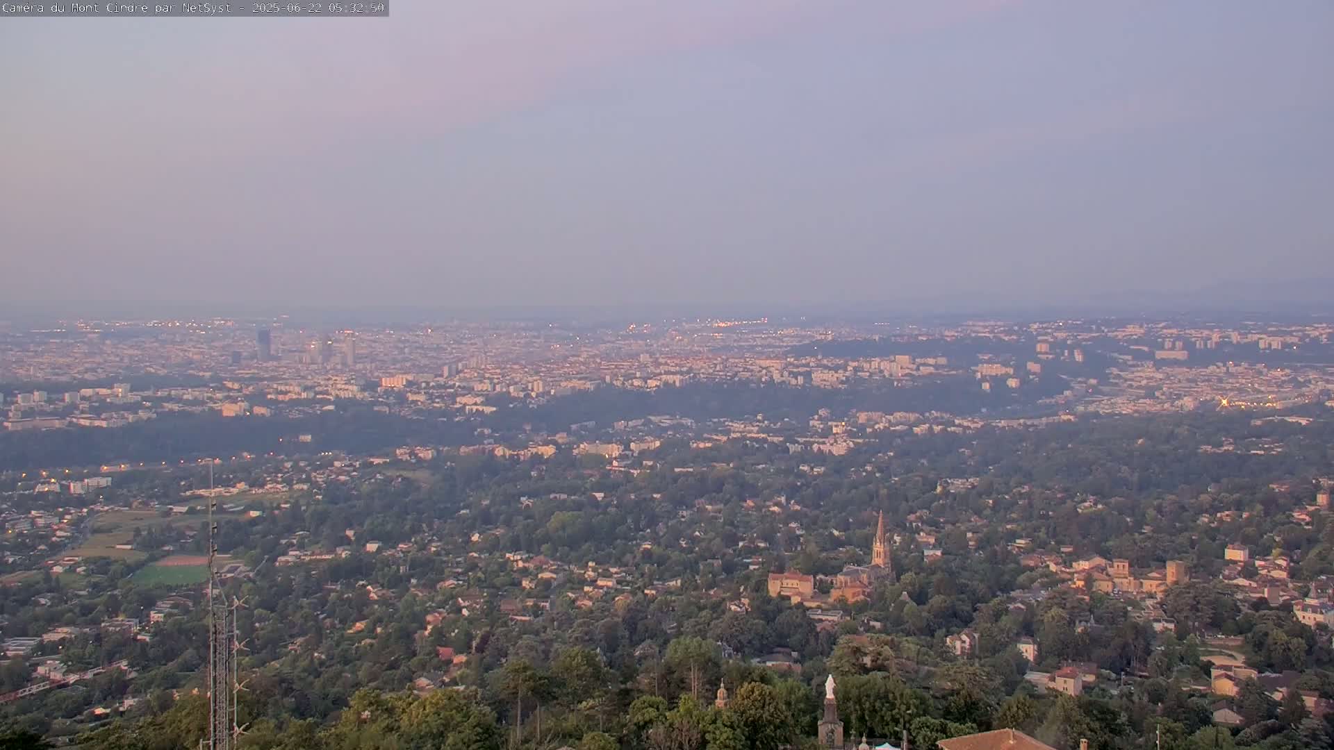 Lyon Skyline from Saint-Cyr-au-Mont-d'Or Mont Cindre Live Cam - Lyon, Métropole de Lyon, Auvergne-Rhône-Alpes, France