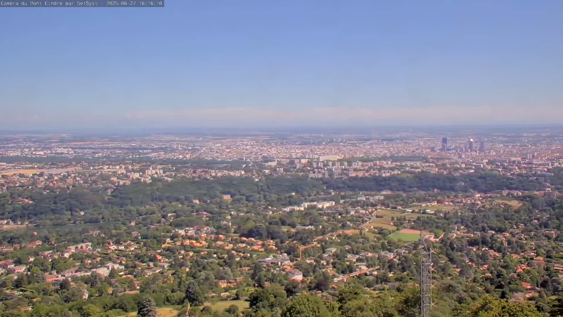 Lyon Skyline from Saint-Cyr-au-Mont-d'Or Mont Cindre Live Cam - Lyon, Métropole de Lyon, Auvergne-Rhône-Alpes, France