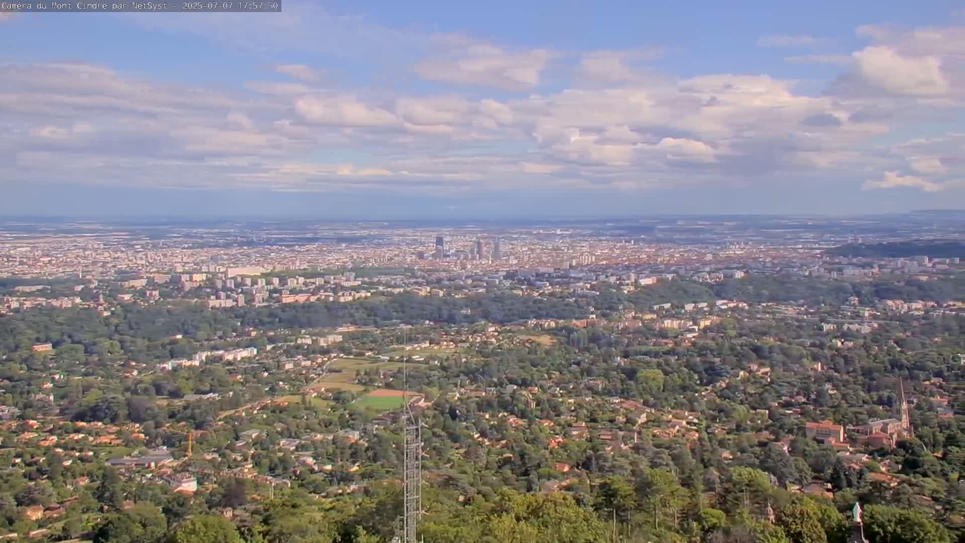 Lyon Skyline from Saint-Cyr-au-Mont-d'Or Mont Cindre Live Cam - Lyon, Métropole de Lyon, Auvergne-Rhône-Alpes, France