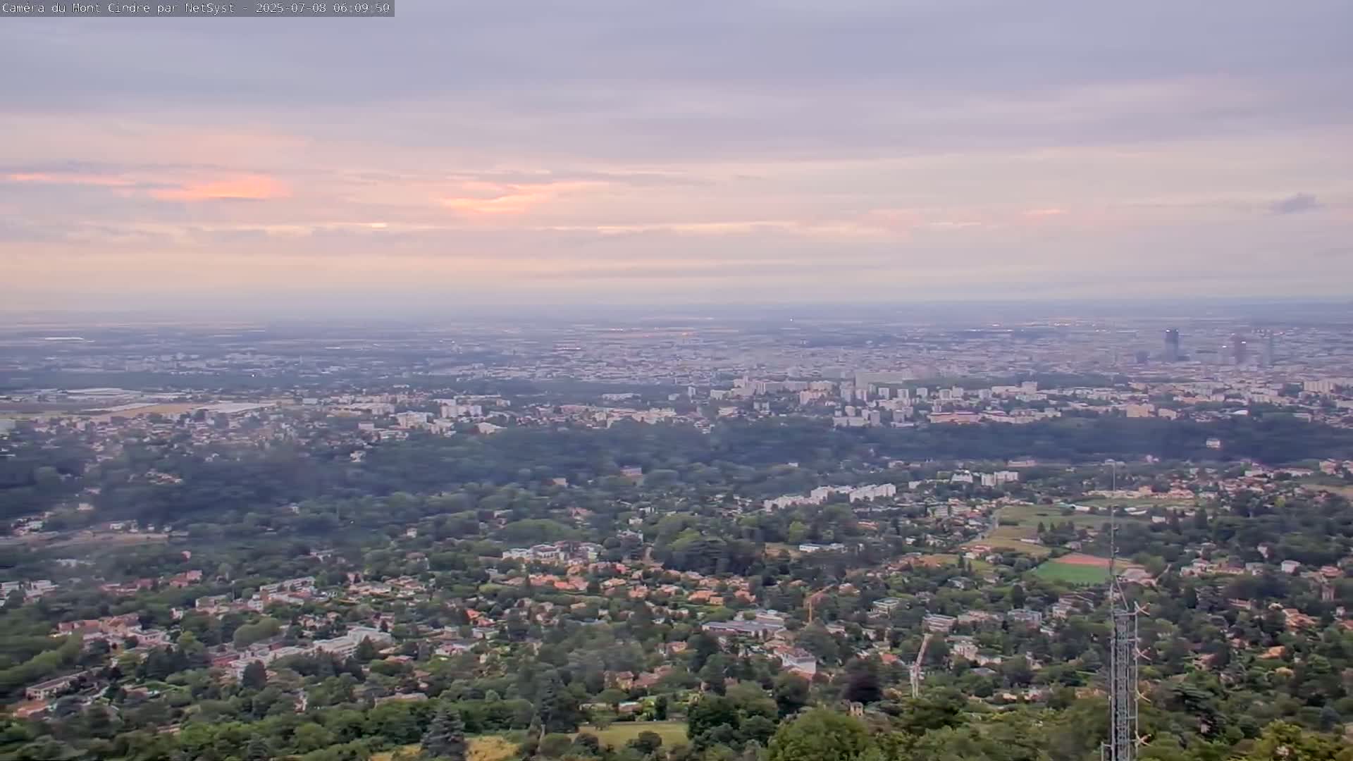 Lyon Skyline from Saint-Cyr-au-Mont-d'Or Mont Cindre Live Cam - Lyon, Métropole de Lyon, Auvergne-Rhône-Alpes, France